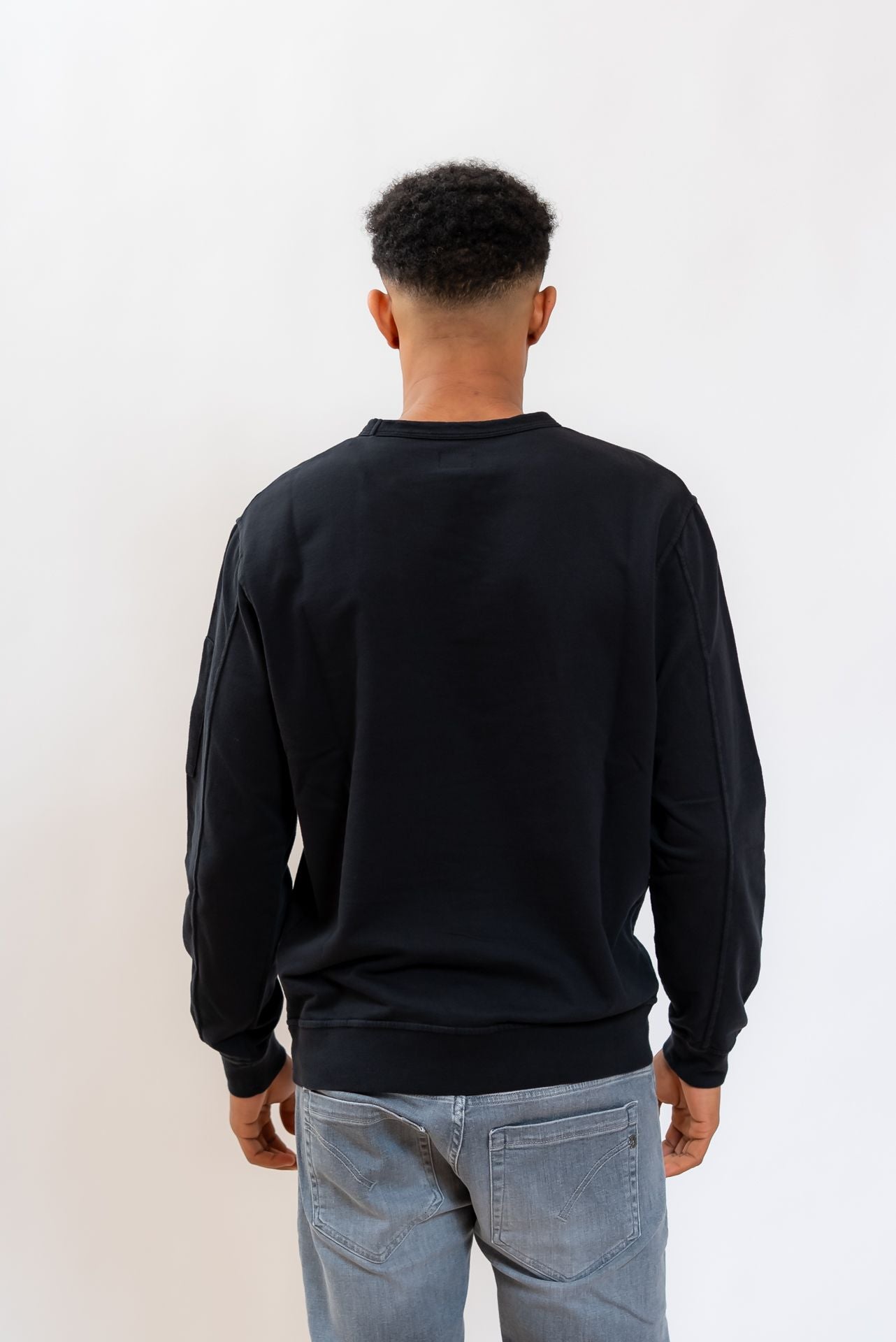 CP Company uomo Felpa Light Fleece a Girocollo Nero, retro