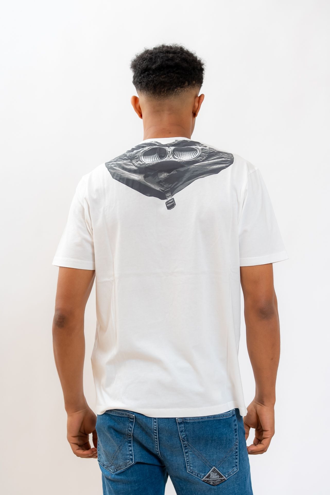 CP Company uomo T-shirt Back Goggle Bianca in Jersey, retro