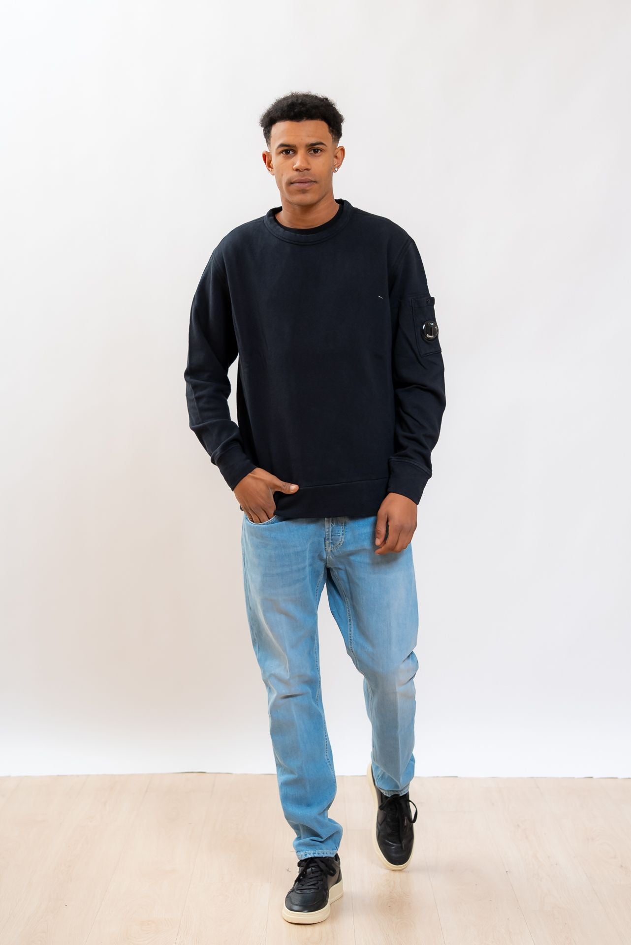 CP Company uomo Felpa Malfilé Fleece in Cotone Blu, intero
