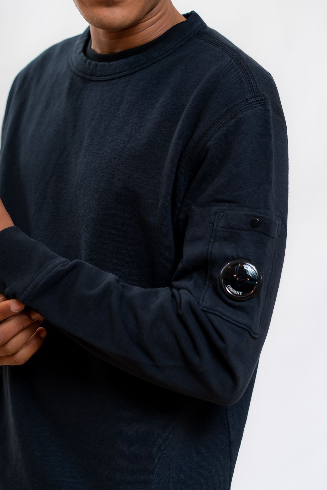 CP Company uomo Felpa Malfilé Fleece in Cotone Blu, dettaglio