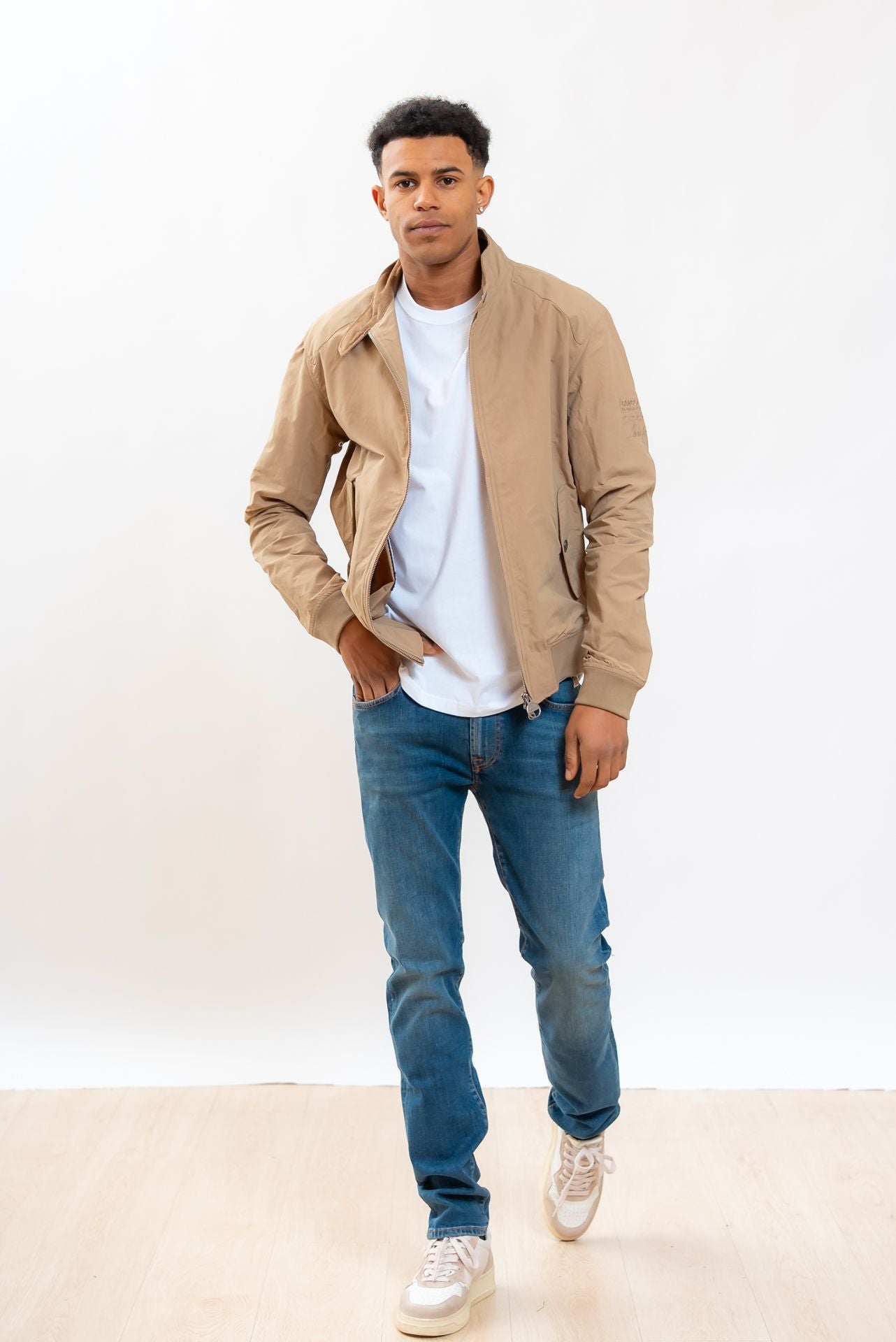 Barbour International uomo Giacca Bomber Harrigton Beige, intero