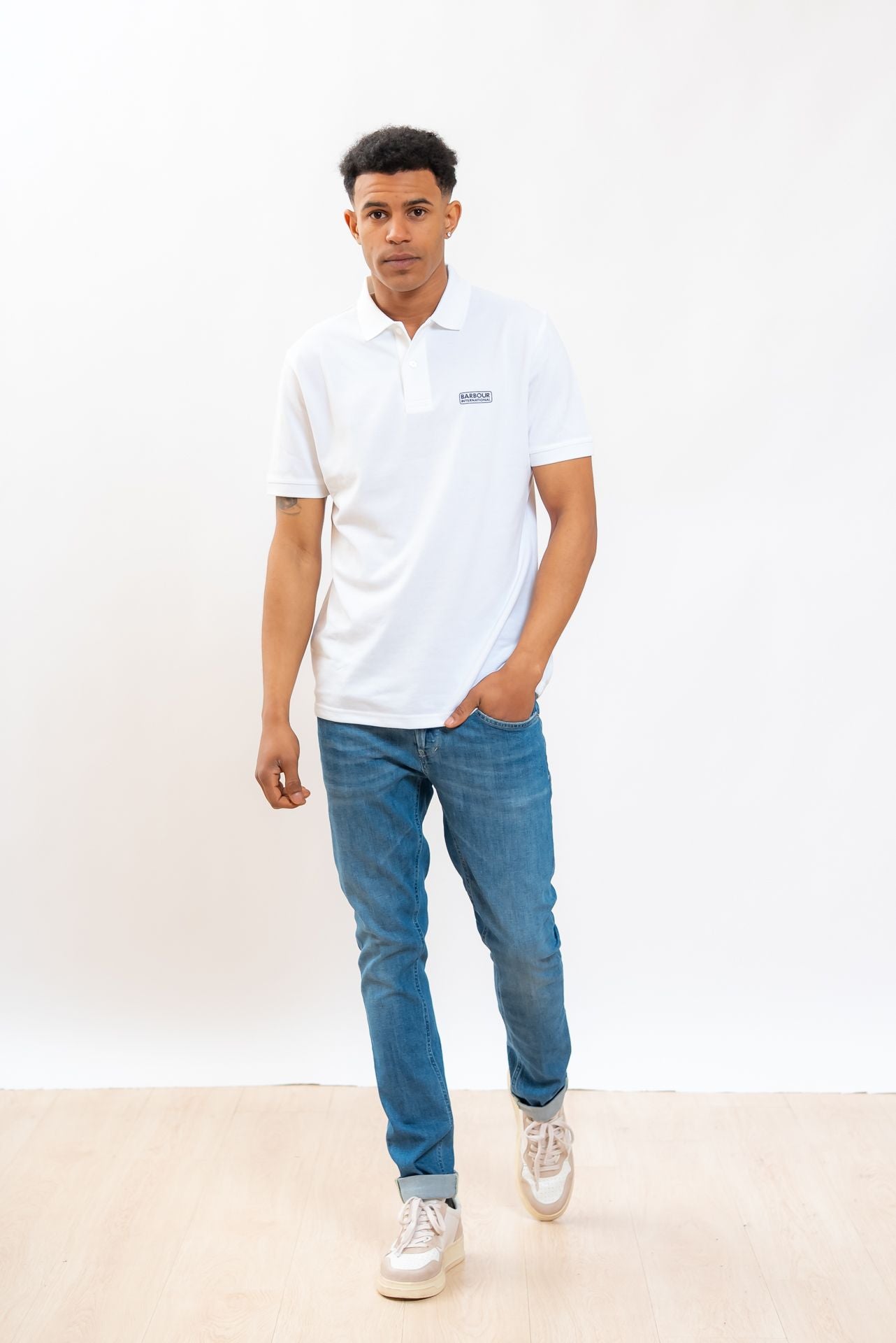 Barbour International uomo Polo Essential in Cotone Bianco, intero