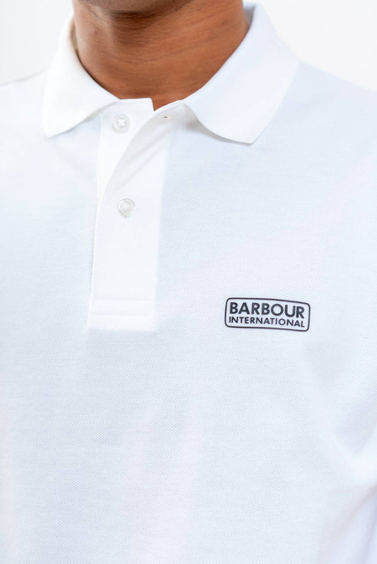 Barbour International uomo Polo Essential in Cotone Bianco, dettaglio