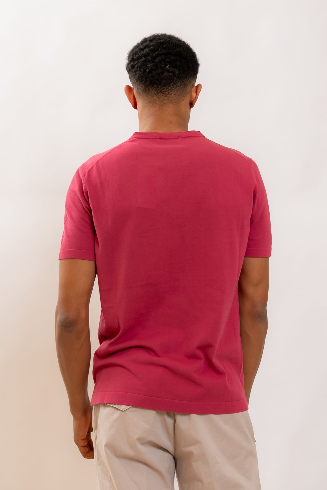 Kangra Cashmere Maglia a Maniche Corte Fucsia in Filo di Cotone, retro