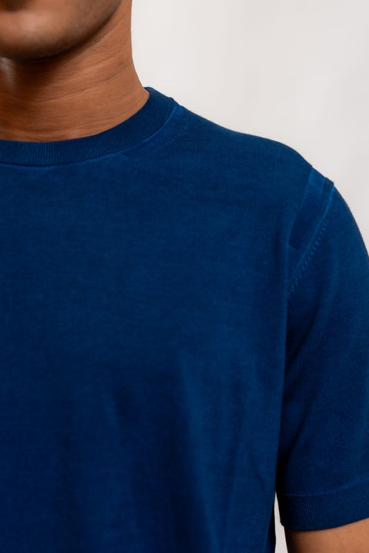 Kangra Cashmere T-shirt in Filo di Cotone Blu, dettaglio