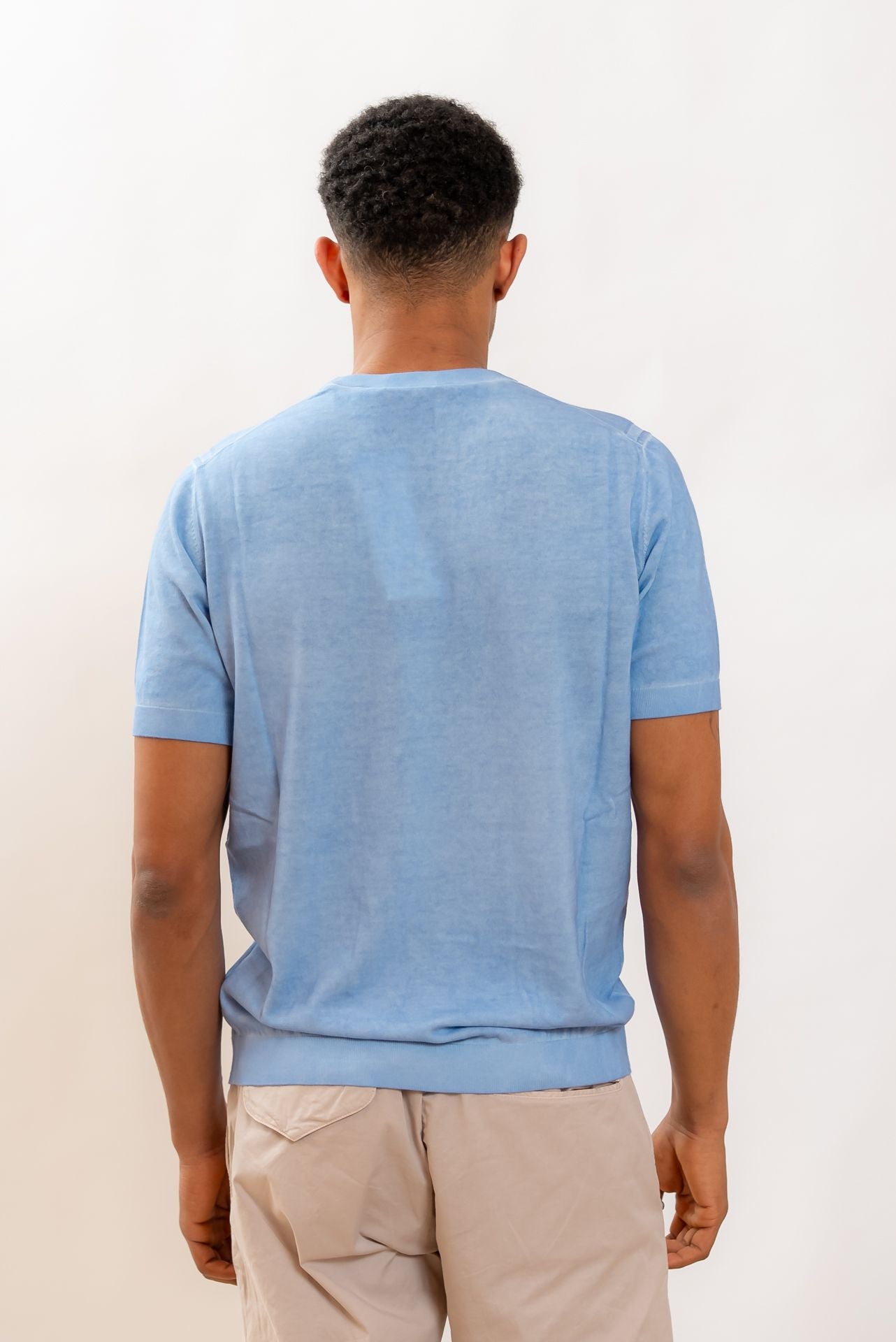 Kangra Cashmere T-shirt in Filo di Cotone Azzurra, retro