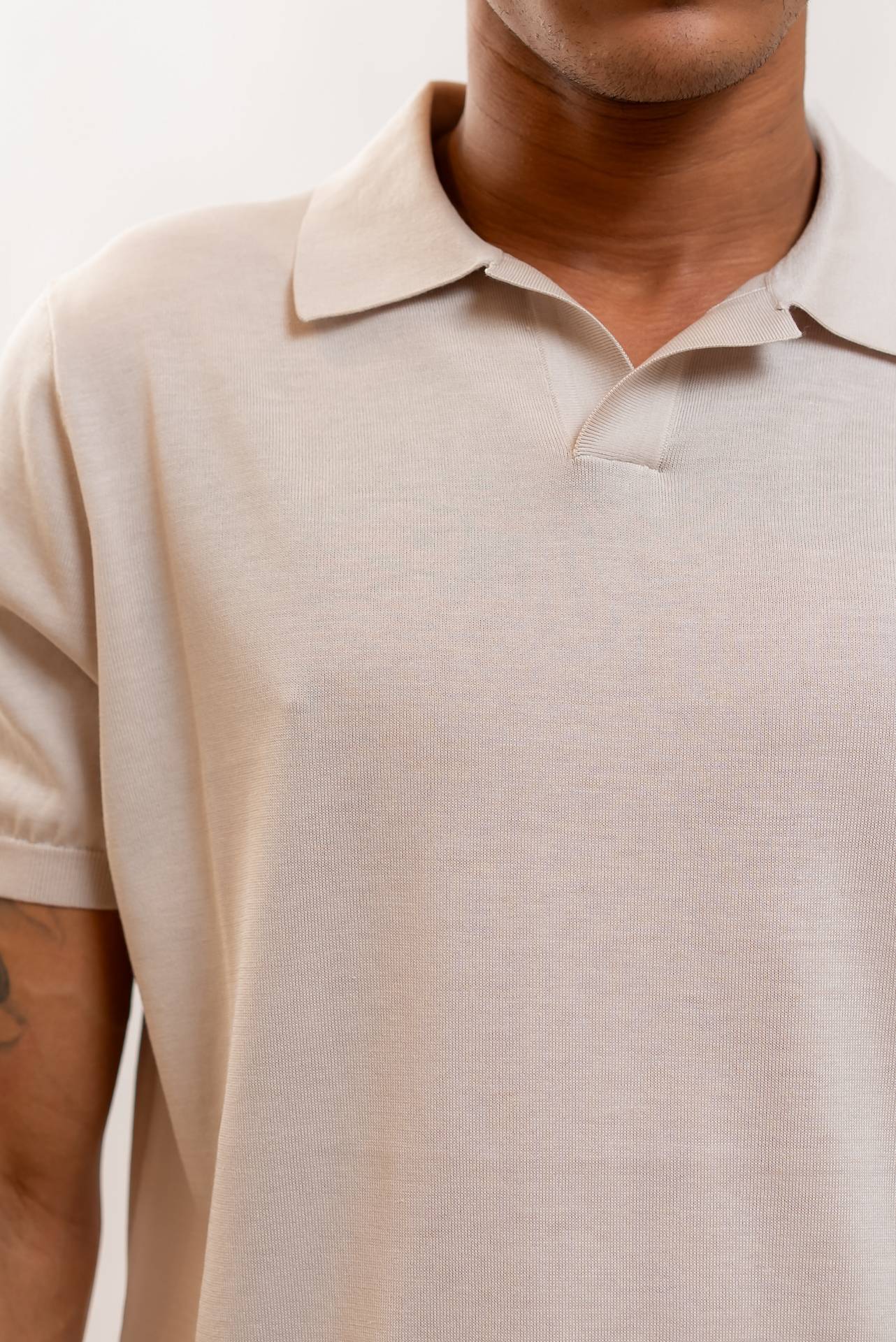 Kangra Cashmere Polo in Seta Beige, dettaglio