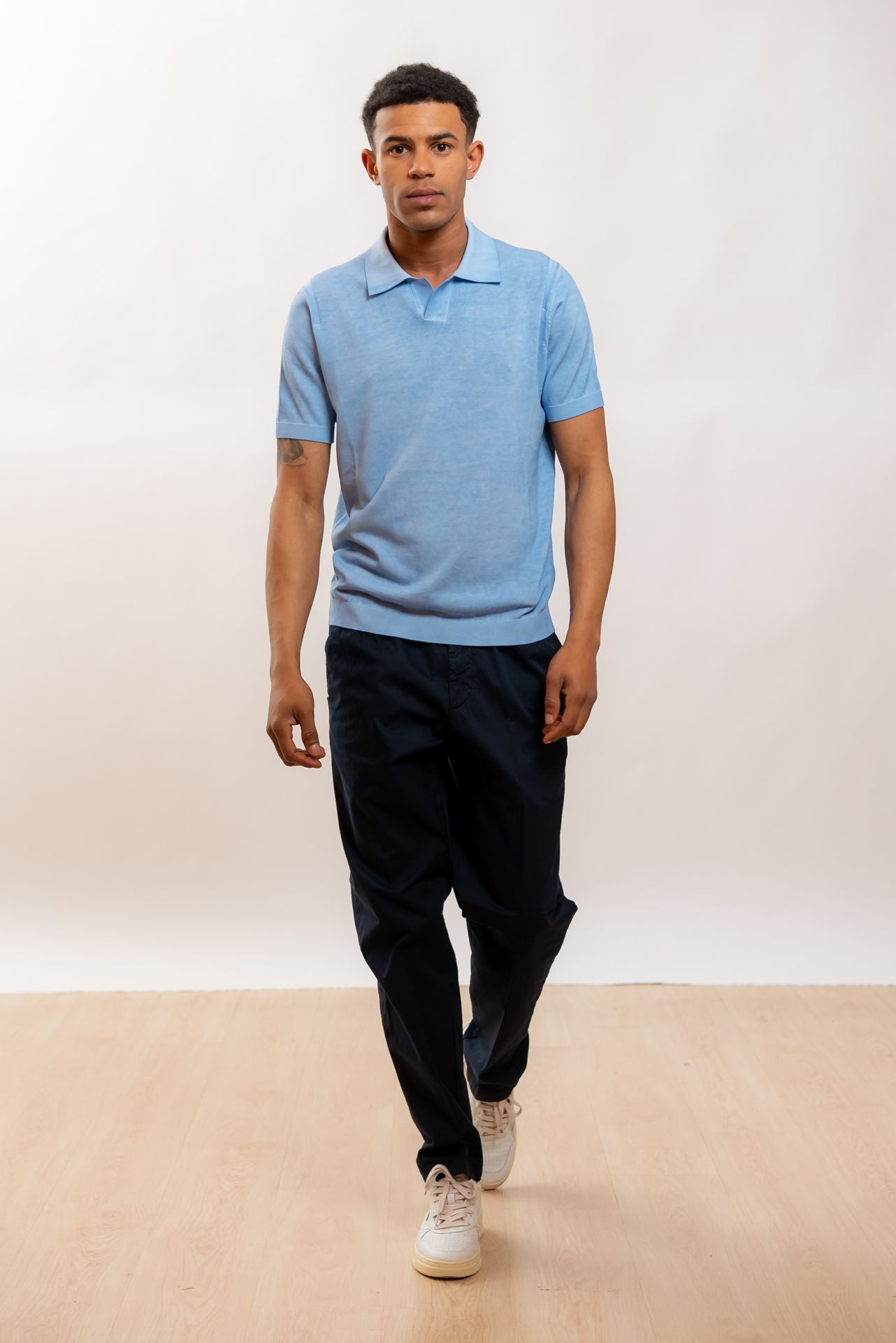 Kangra Cashmere Polo Vintage in Filo di Cotone Celeste, intero