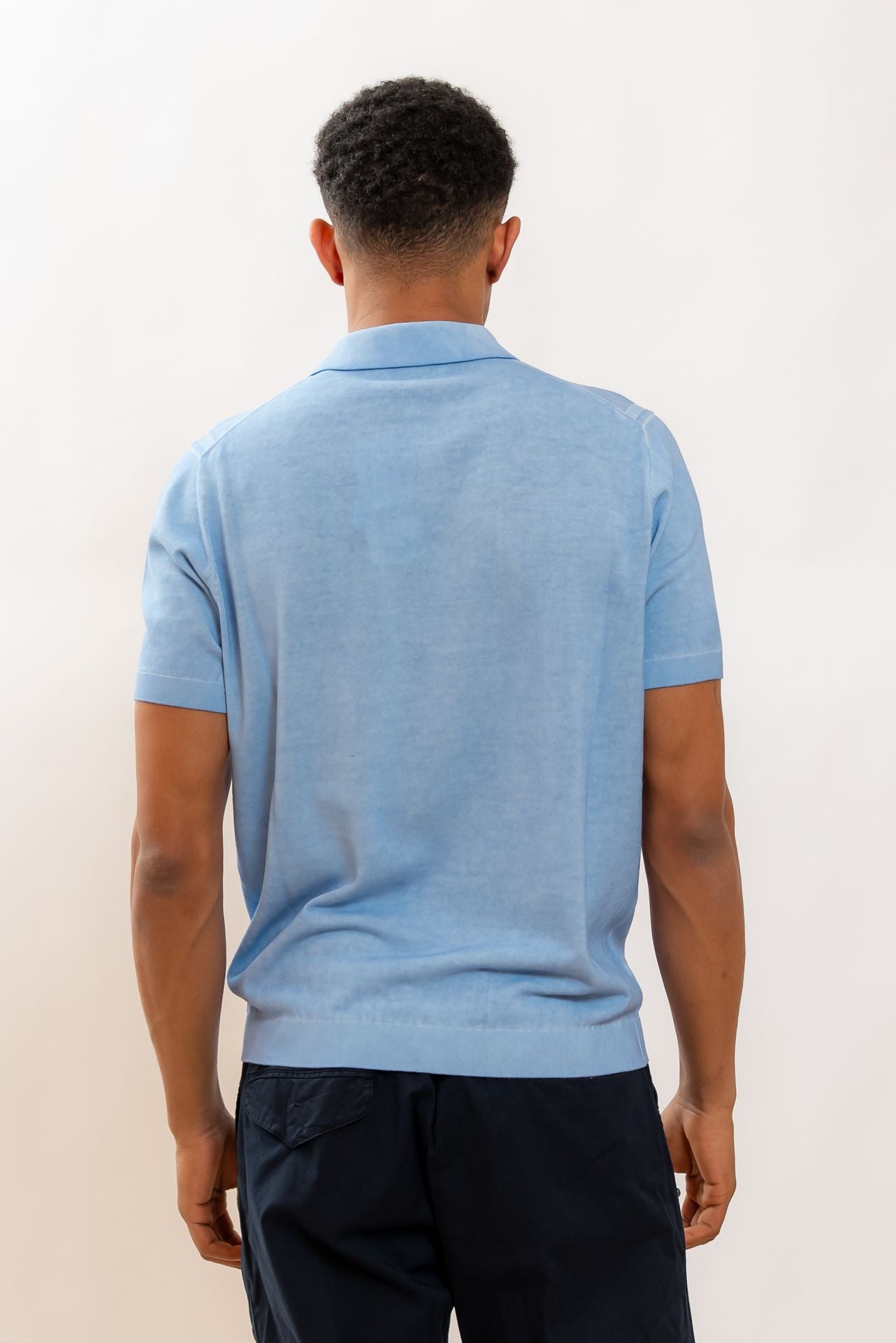 Kangra Cashmere Polo Vintage in Filo di Cotone Celeste, retro