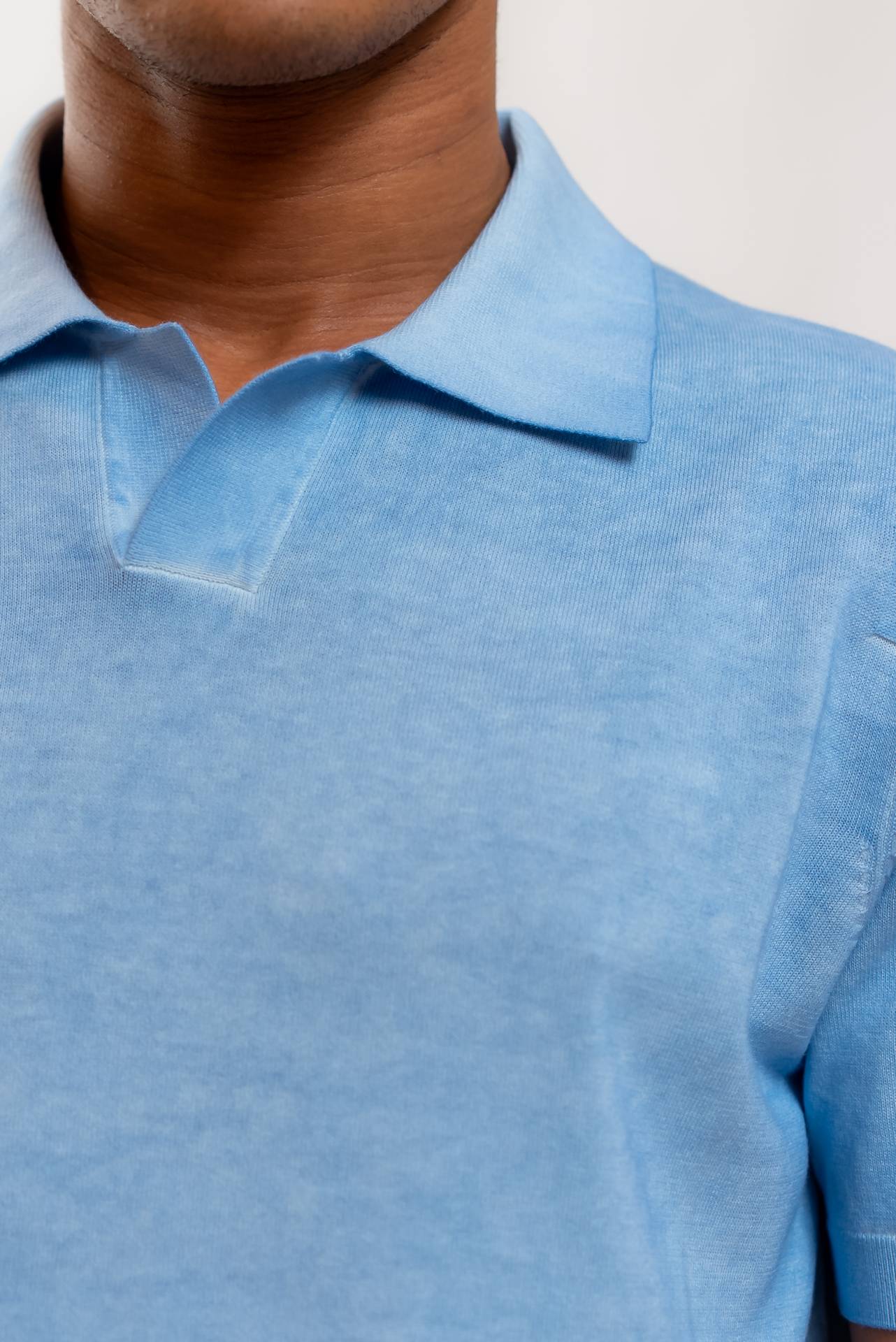 Kangra Cashmere Polo Vintage in Filo di Cotone Celeste, dettaglio