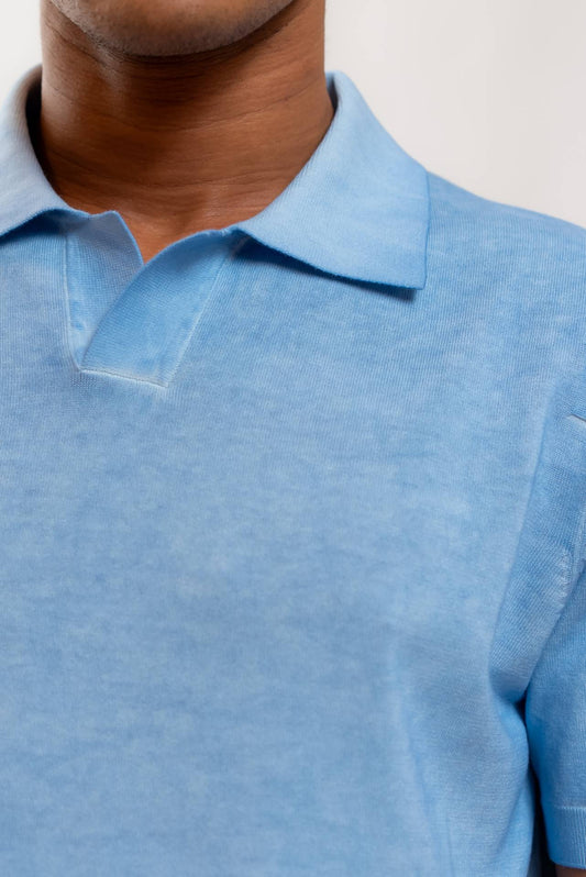 Kangra Cashmere Polo Vintage in Filo di Cotone Celeste, dettaglio