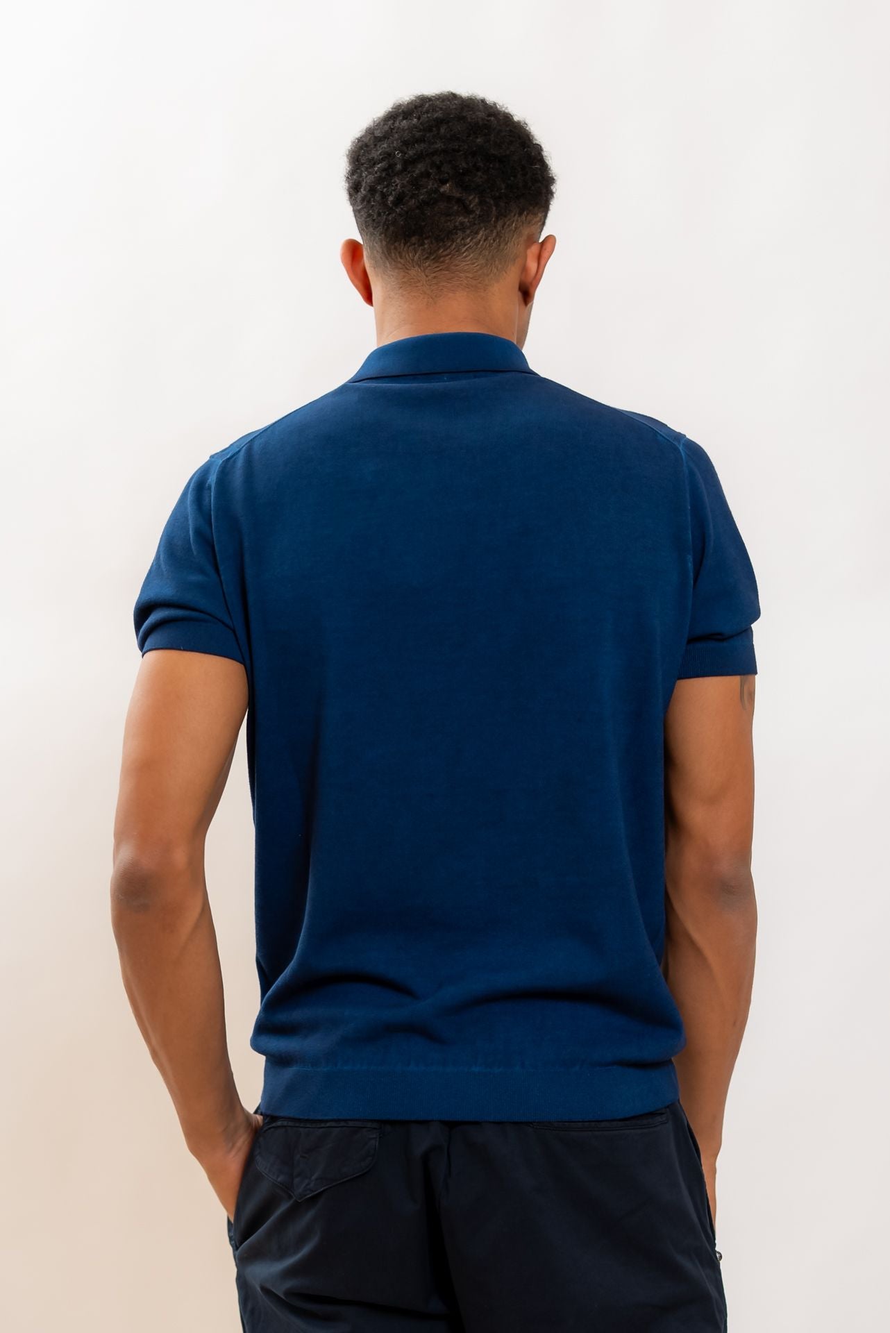 Kangra Cashmere Polo Vintage in Filo di Cotone Blu, retro