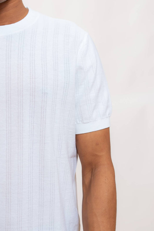 Kangra Cashmere T-shirt Bianca in Filo di Cotone Lavorato, dettaglio