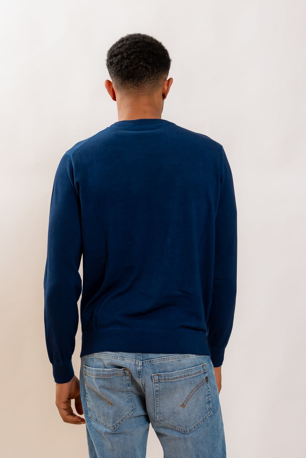 Kangra Cashmere Maglia In Filo di Cotone Blu a Maniche Lunghe, retro