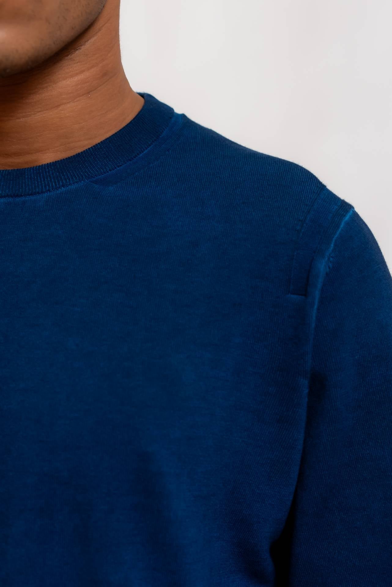Kangra Cashmere Maglia In Filo di Cotone Blu a Maniche Lunghe, dettaglio