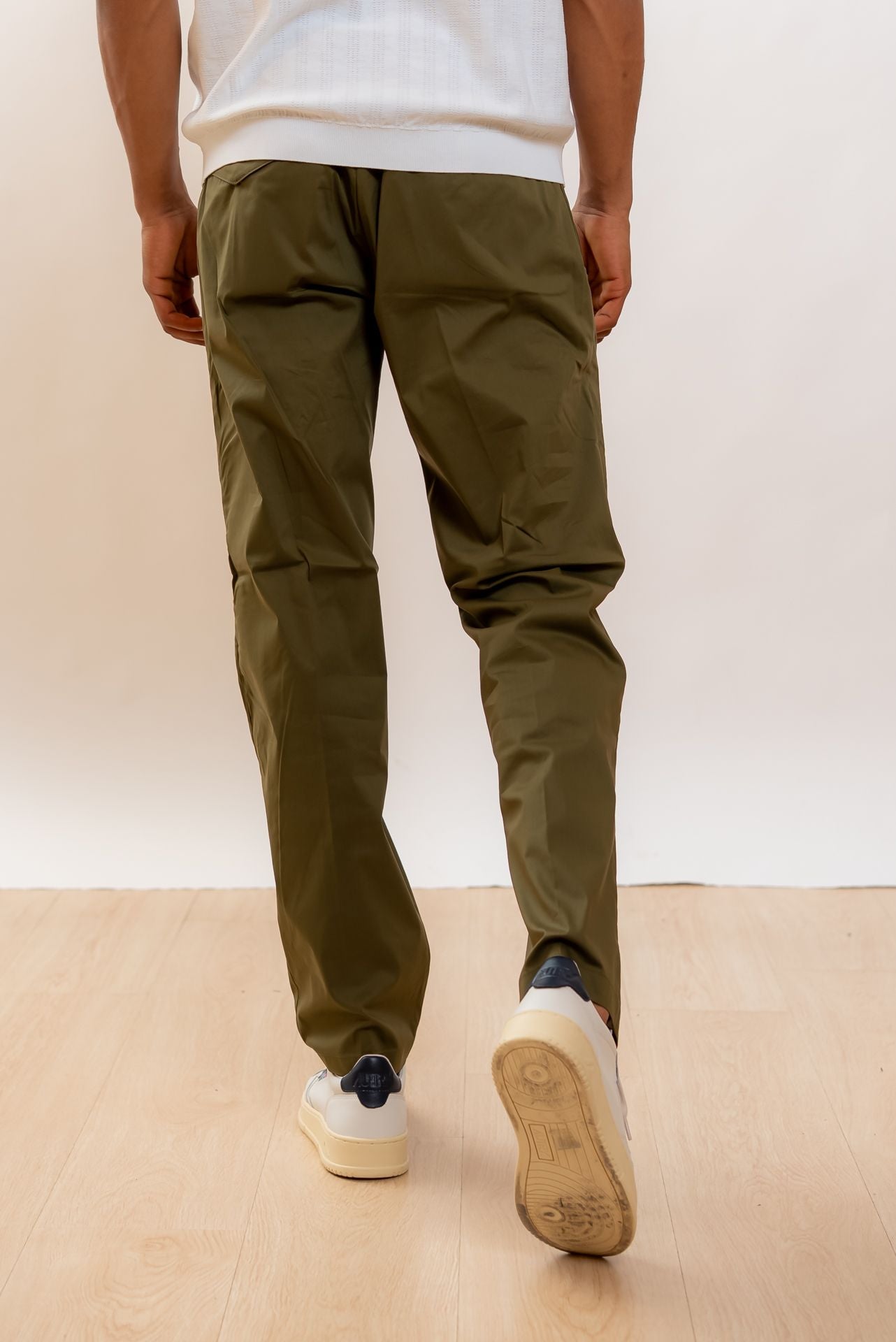 White Sand Pantalone Greg in Popeline Verde, retro