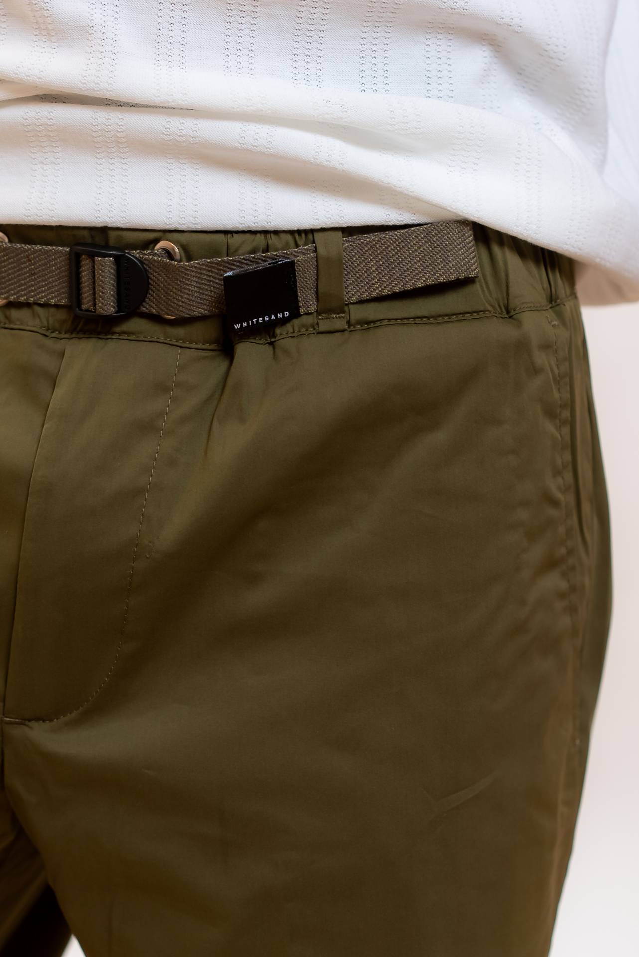 White Sand Pantalone Greg in Popeline Verde, dettaglio