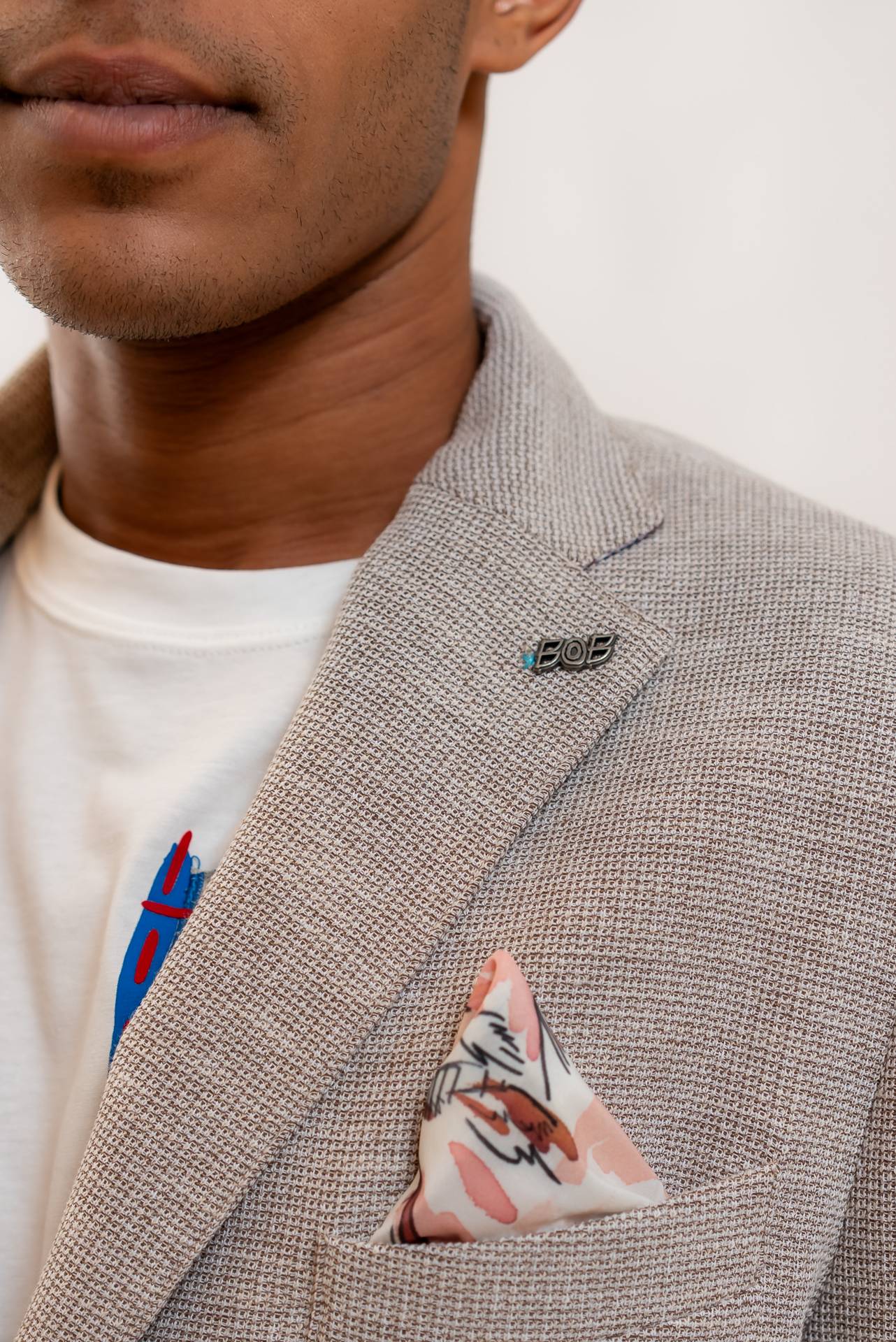 Bob Company uomo Giacca Light Monopetto Bianca e Marrone, dettaglio