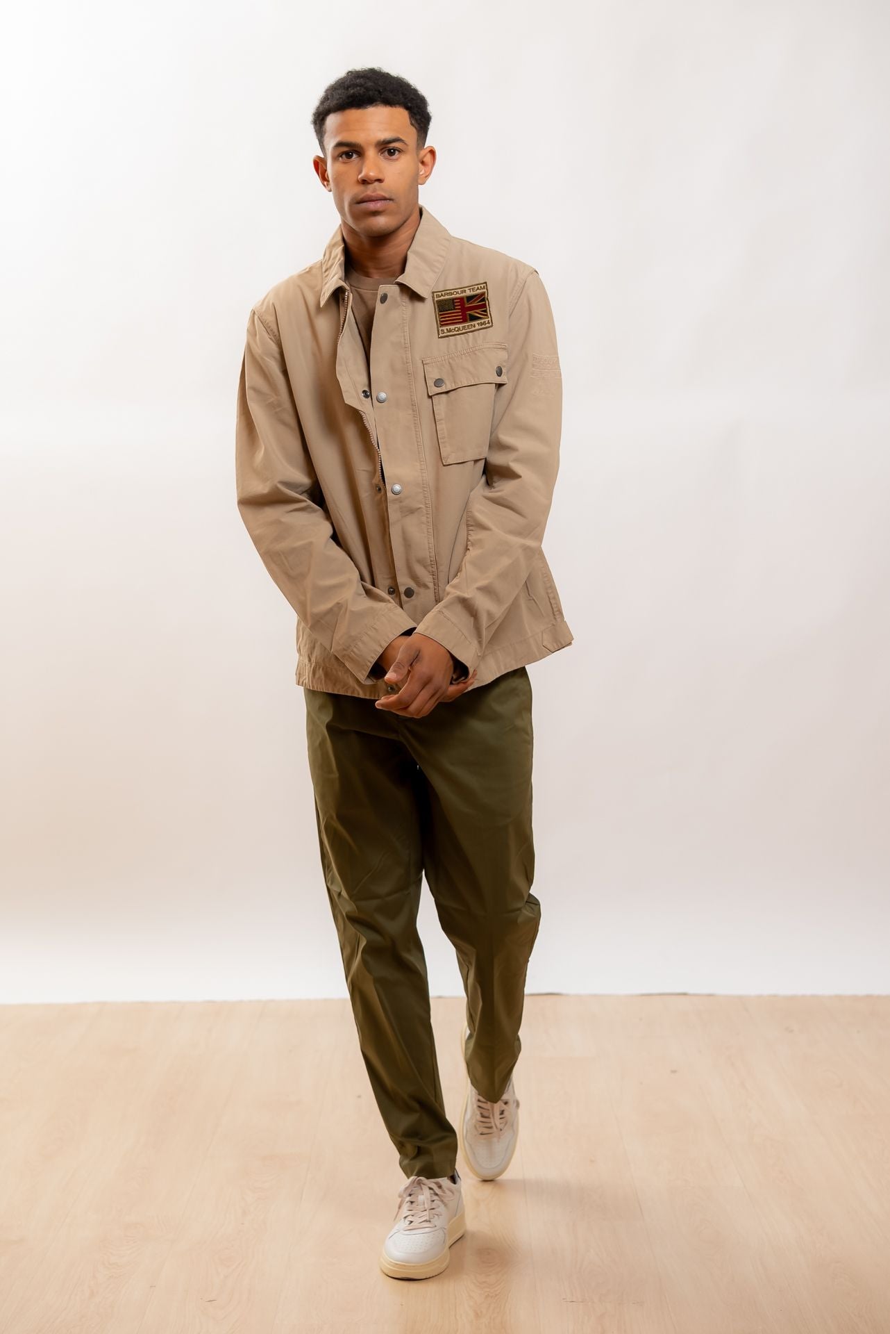 Barbour International uomo Giubbino Workes Casual in Cotone Beige, intero