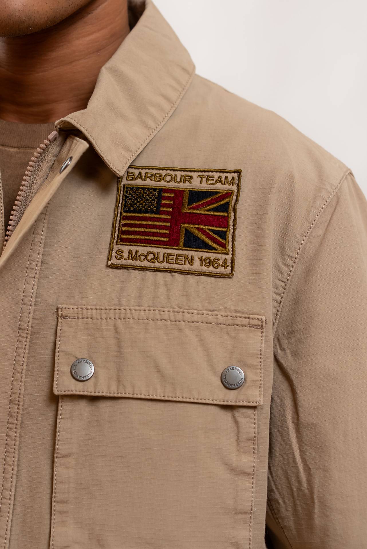 Barbour International uomo Giubbino Workes Casual in Cotone Beige, dettaglio