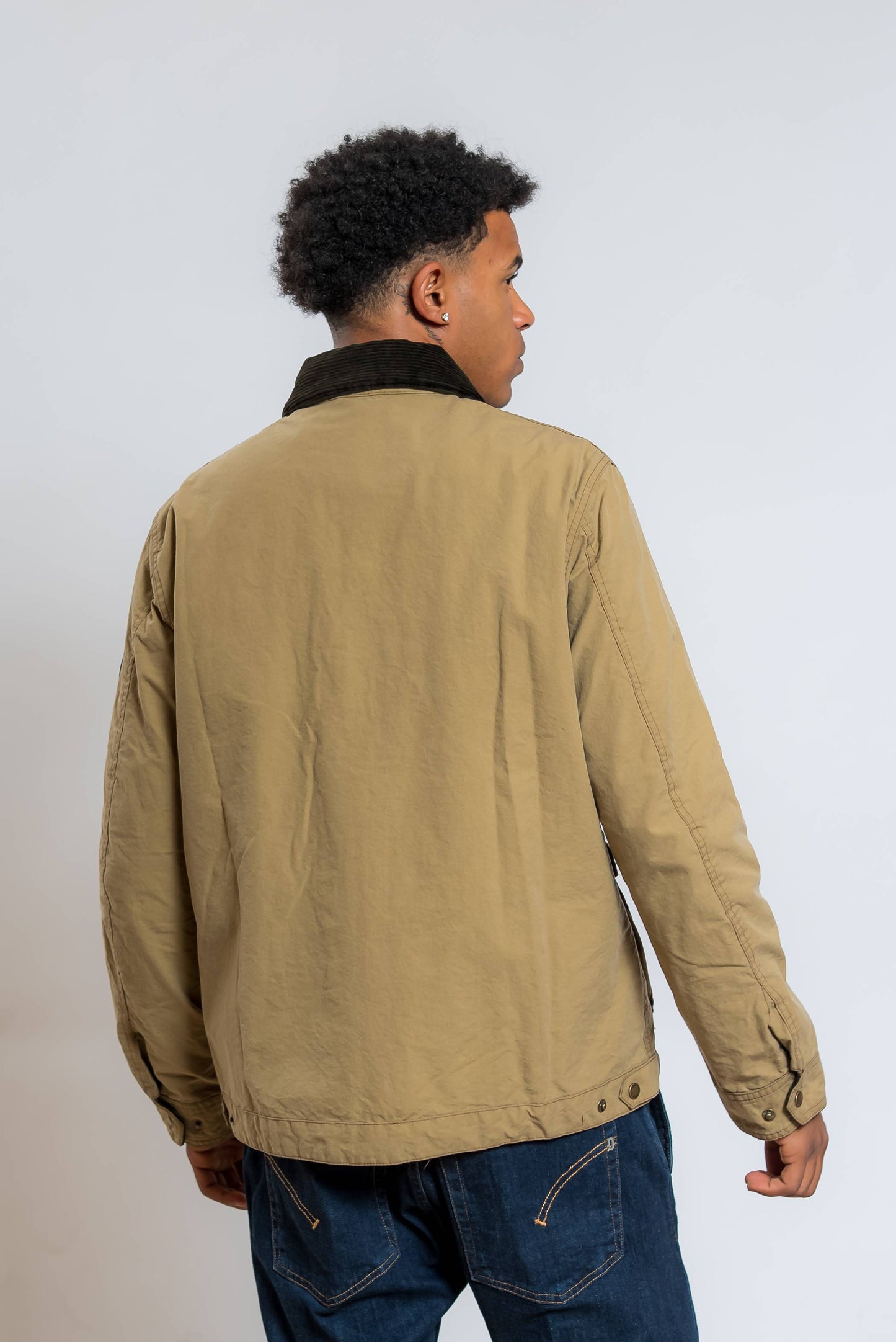 barbour international giubbino drifter beige in cotone cerato - visuale posteriore