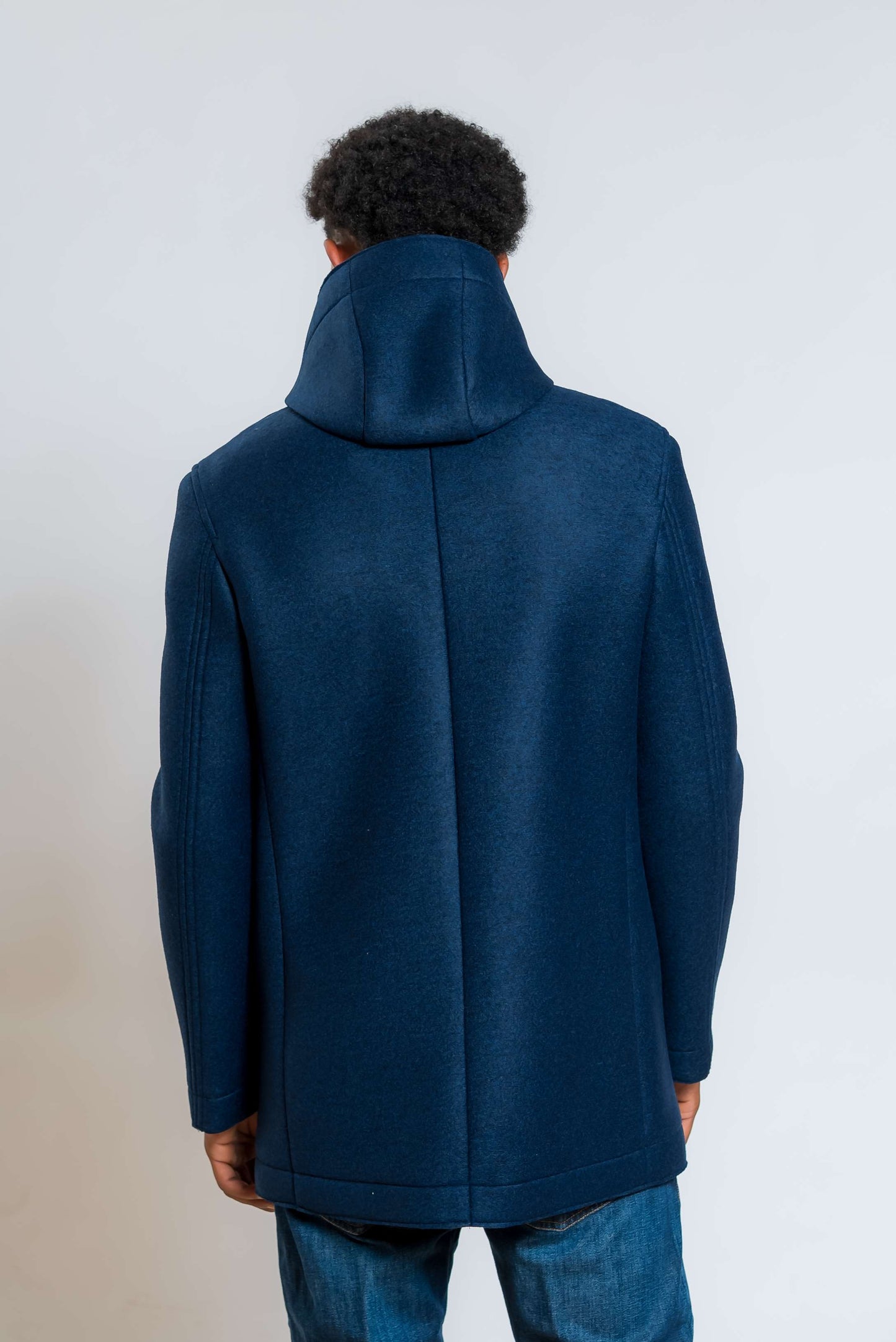 bob company cappotto wick con cappuccio in neoprene blu - visuale posteriore