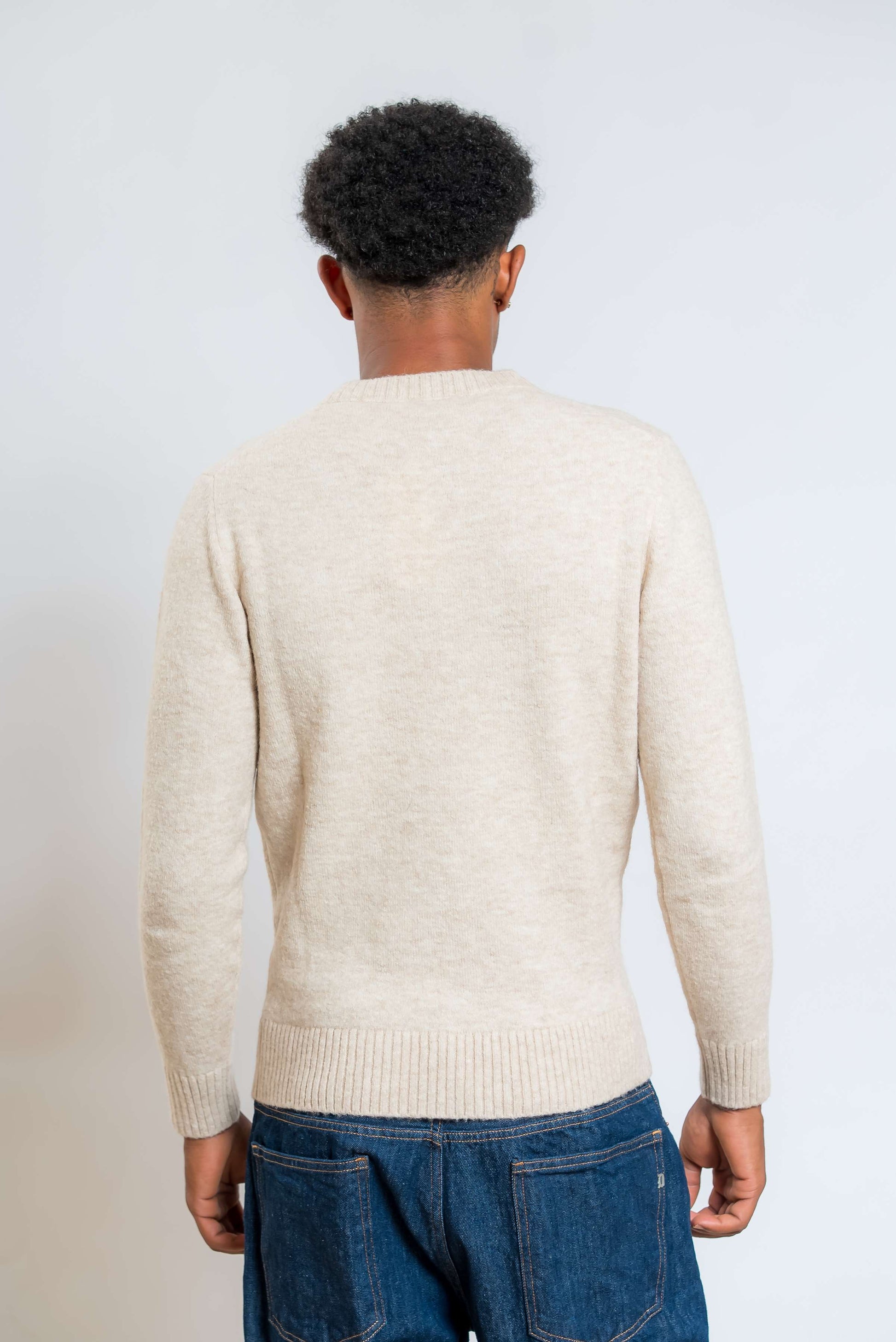 maglione beige in misto cotone e alpaca a girocollo di kangra - vista posteriore