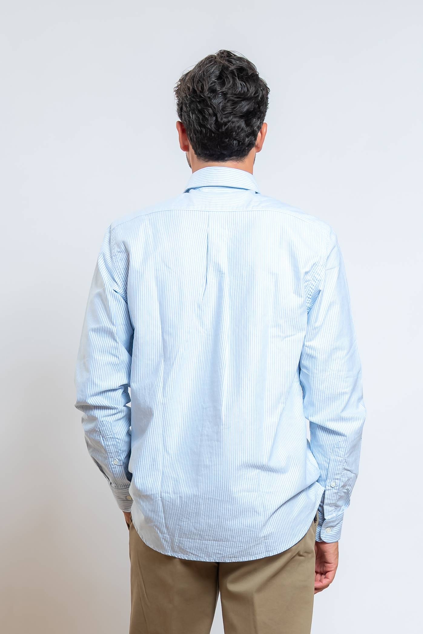 chesapeake's camicia cornell a righe celesti e bianche in cotone oxford, modello classico - vista posteriore