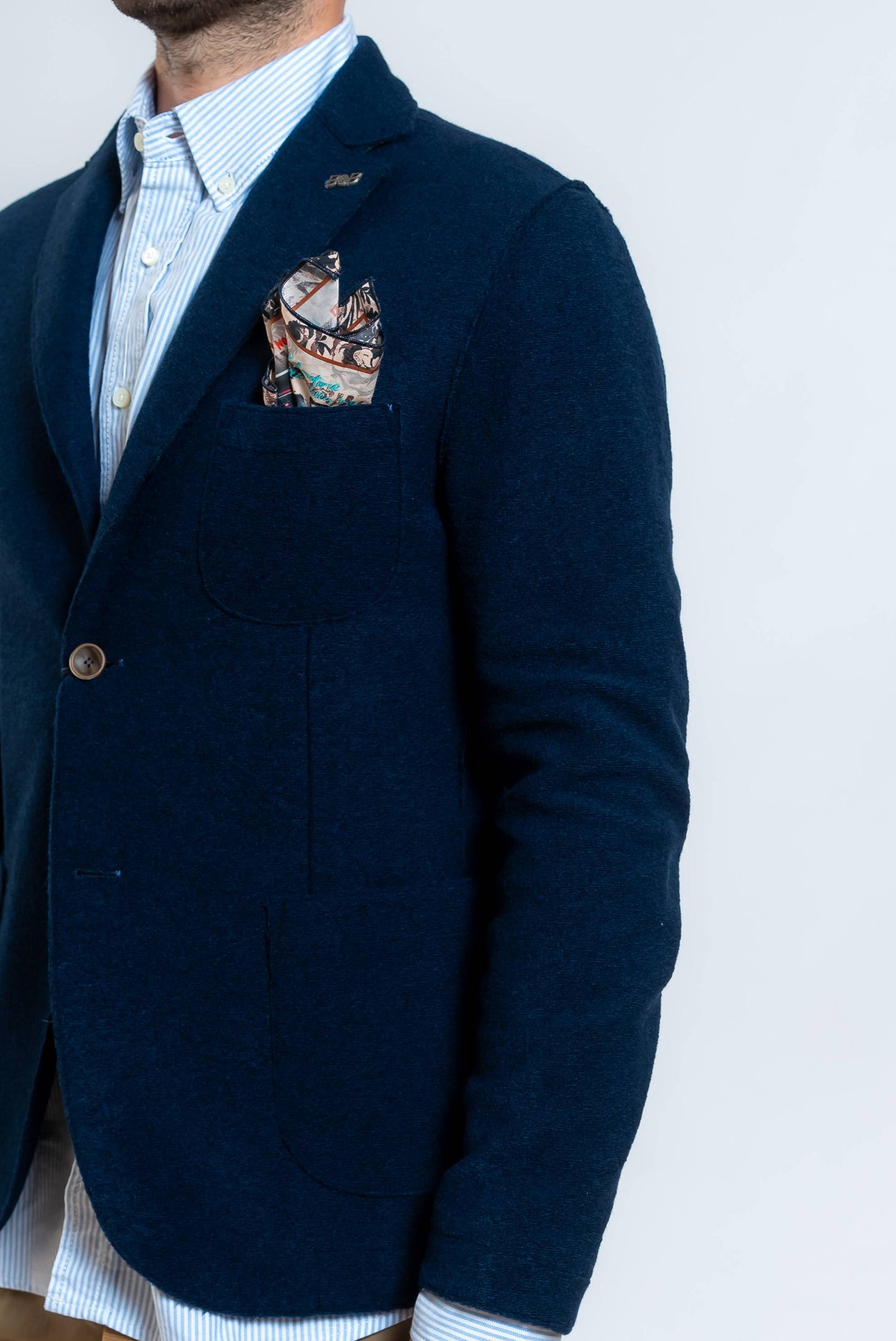 bob giacca soft monopetto blu con revers classico - dettaglio