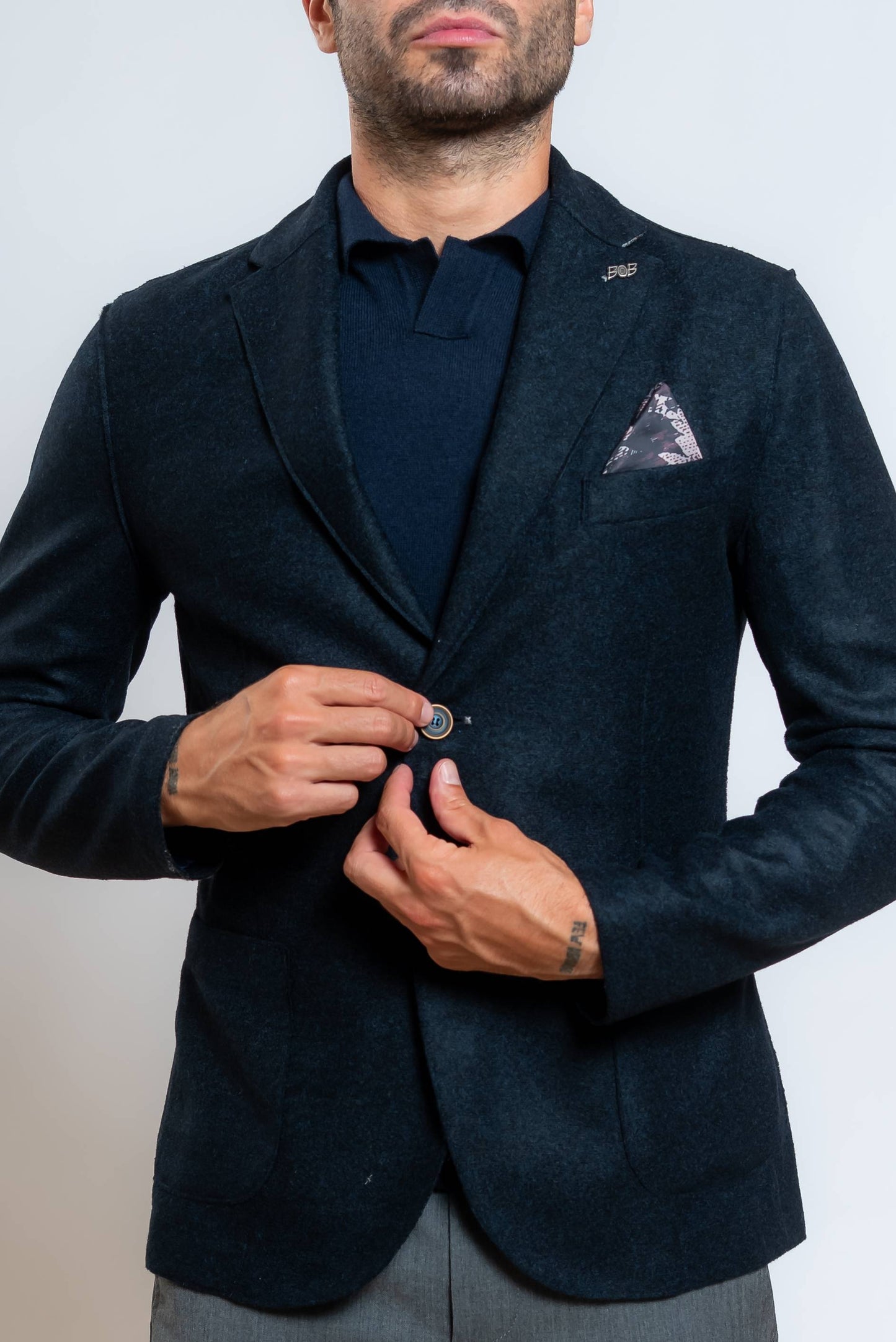 Giacca Monopetto Dover in Jersey di Lana Blu