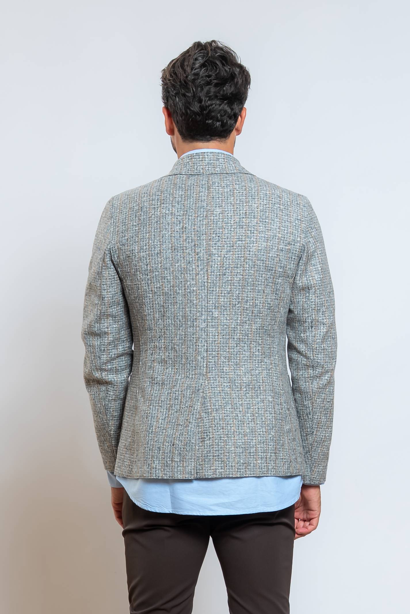 bob giacca monopetto harlow in maglia a fantasia gessata grigia - vista posteriore