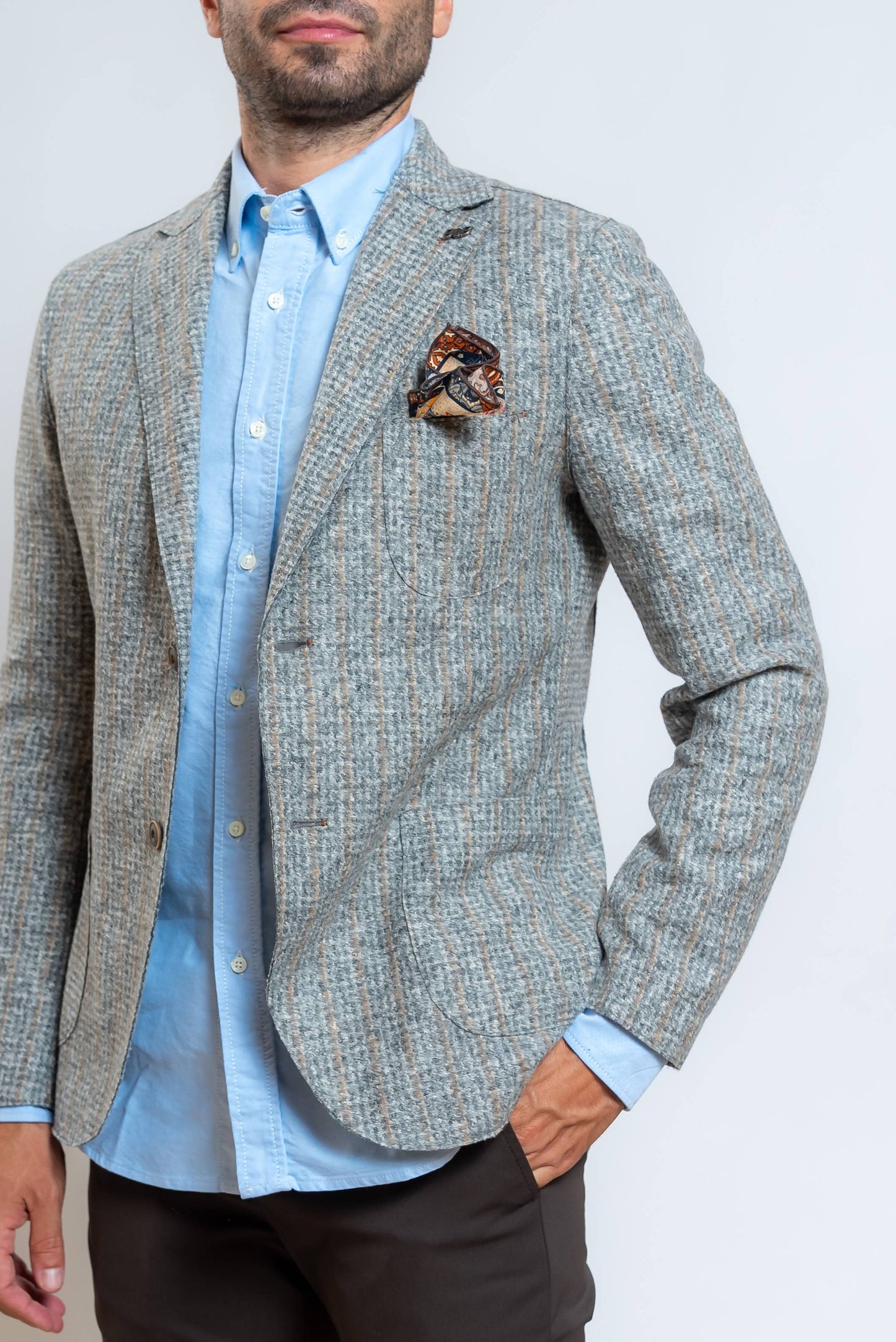 Giacca Monopetto Harlow in Maglia Gessata