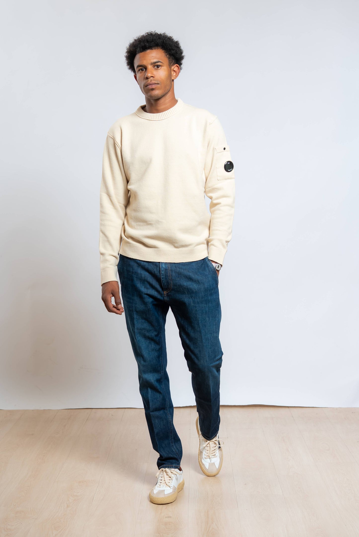 Maglione Cotton Stretch a Girocollo Beige