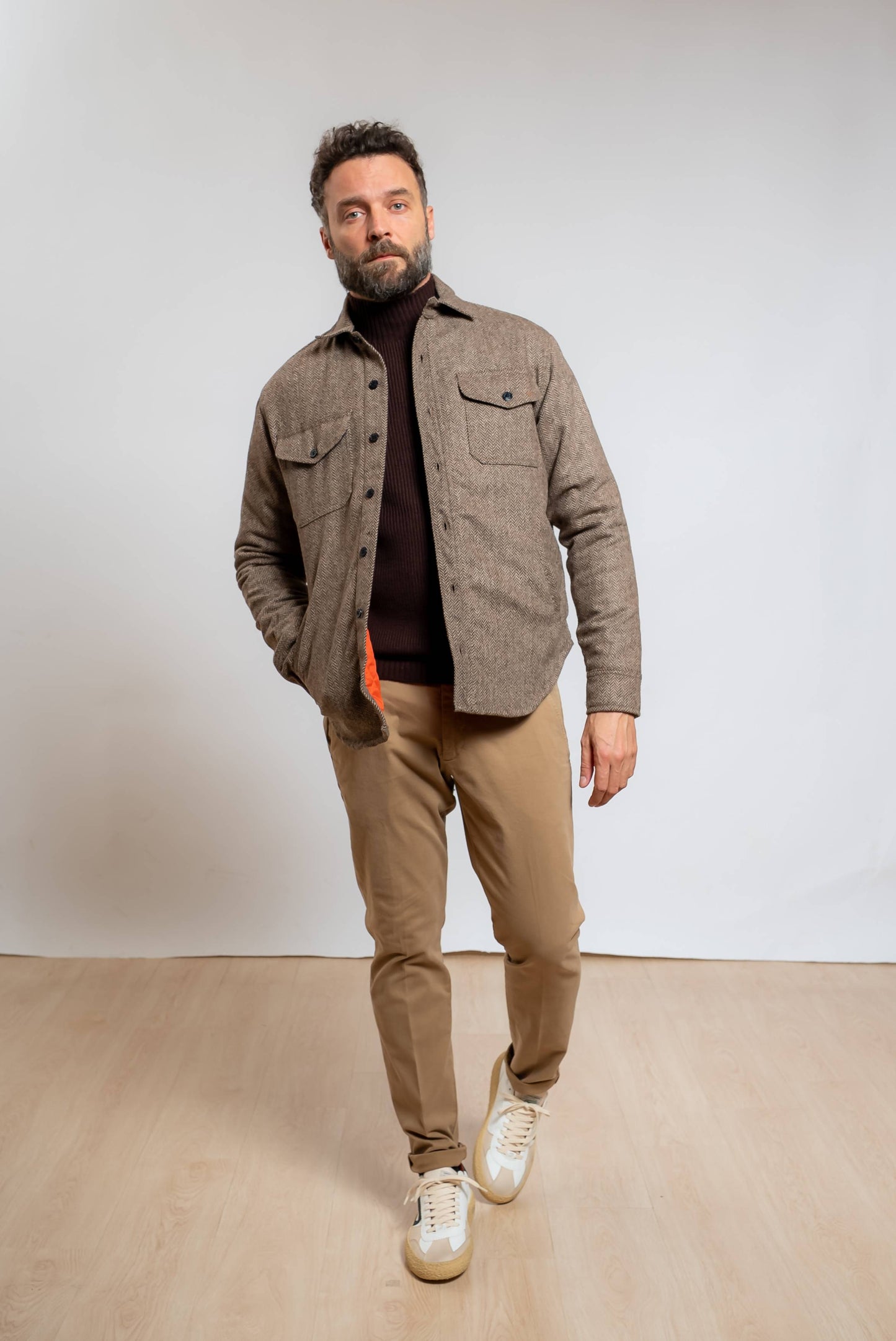 Overshirt in Lana Pied de Poule Marrone
