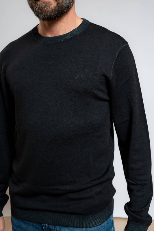 Maglia a Girocollo Vintage in Lana Merino Nera