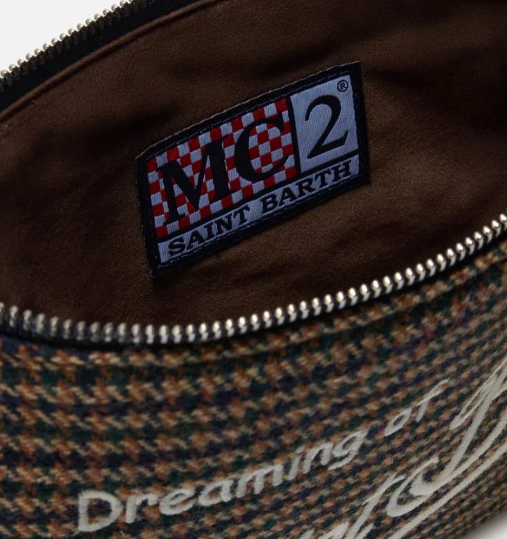 Borsa Parisienne con Tracolla Pied de Poule Marrone