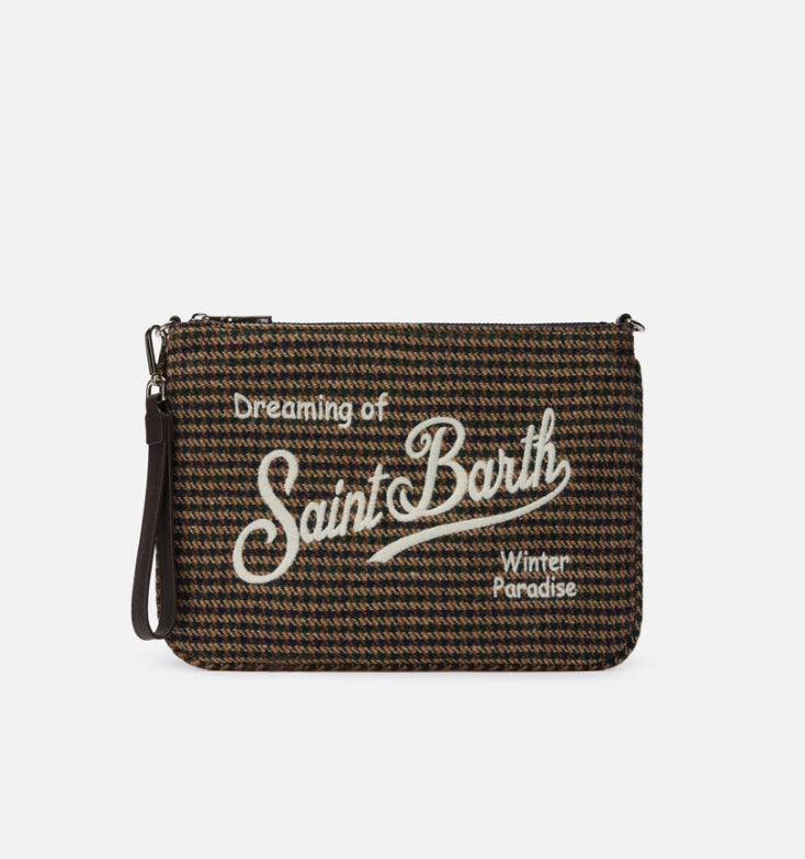 Borsa Parisienne con Tracolla Pied de Poule Marrone