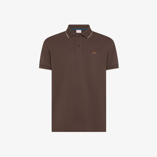 Polo in Piquet Marrone con Dettagli a Contrasto