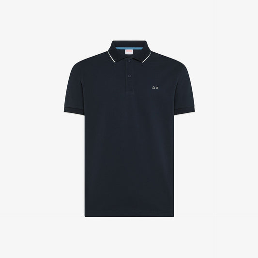 Polo in Piquet Blu Navy con Dettagli a Contrasto