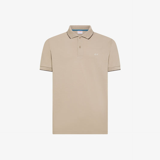 Polo in Piquet Beige con Dettagli a Contrasto