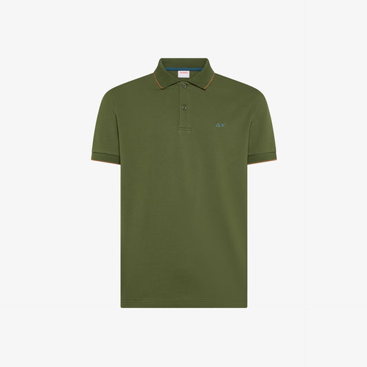 Polo in Piquet Verde con Dettagli a Contrasto
