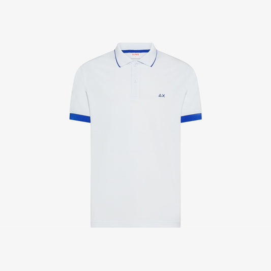 Polo in Piquet Bianco con Orli a Contrasto