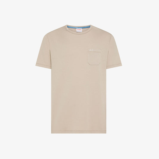 T-shirt con Taschino in Cotone Beige