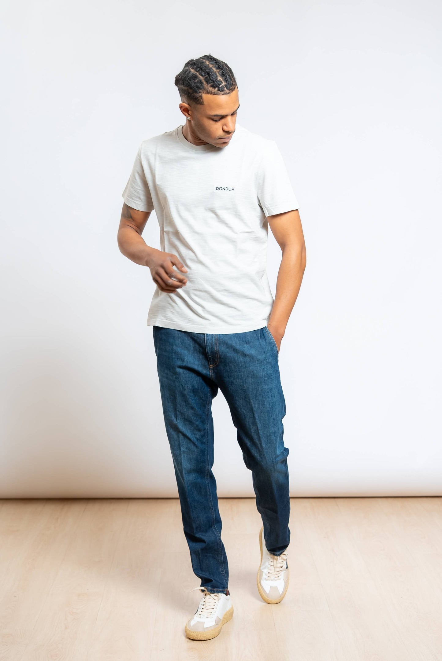 T-shirt a Girocollo in Cotone Fiammato Beige