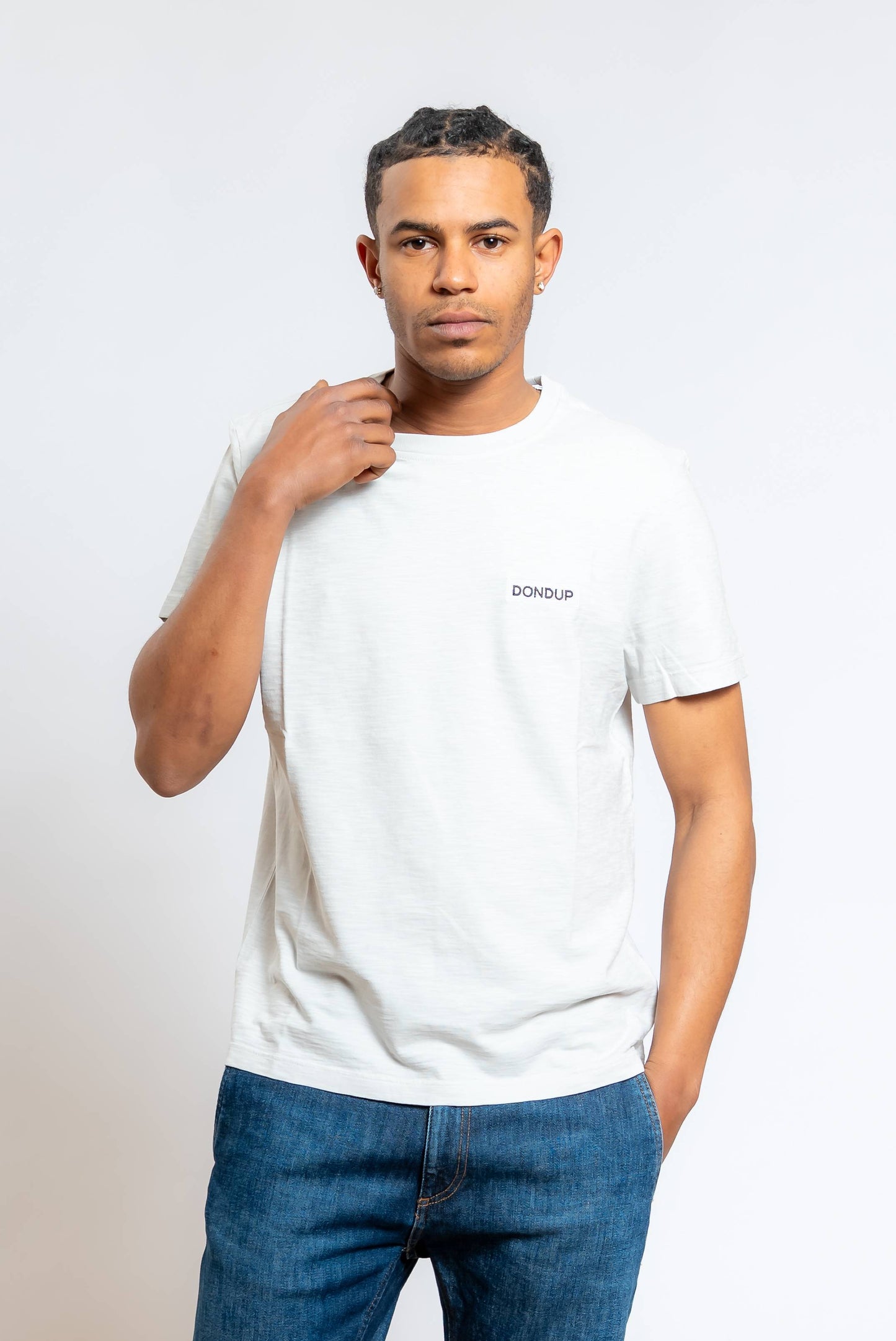 T-shirt a Girocollo in Cotone Fiammato Beige