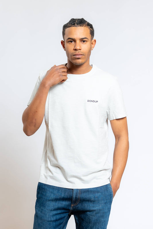 T-shirt a Girocollo in Cotone Fiammato Beige