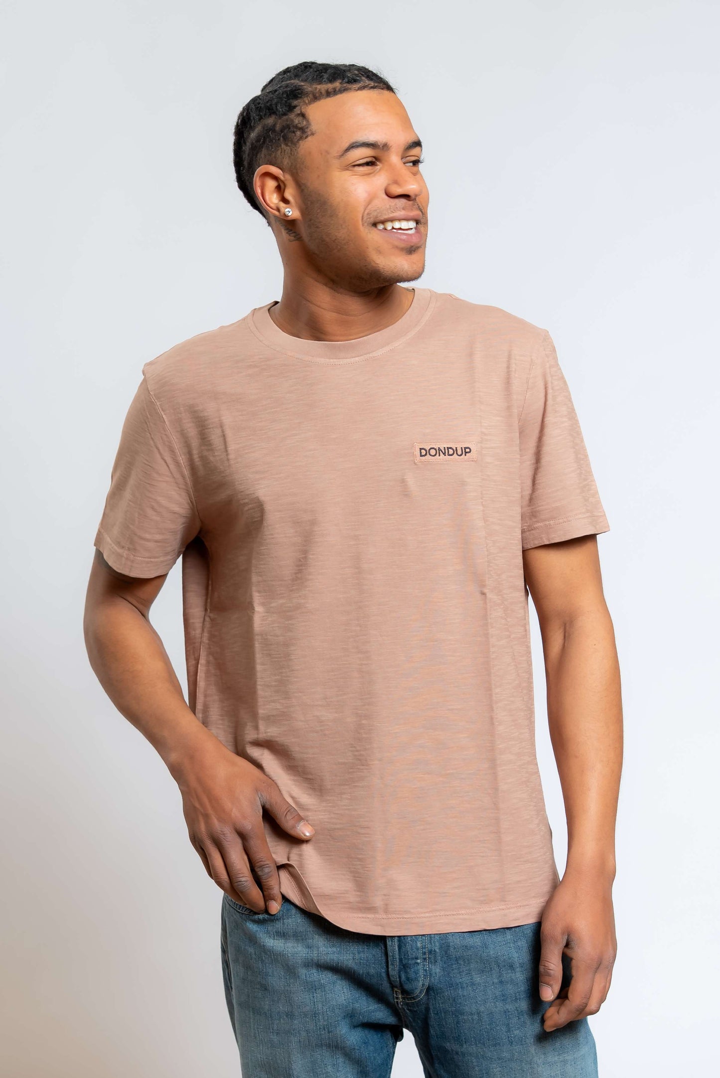 T-shirt a Girocollo in Cotone Fiammato Marrone