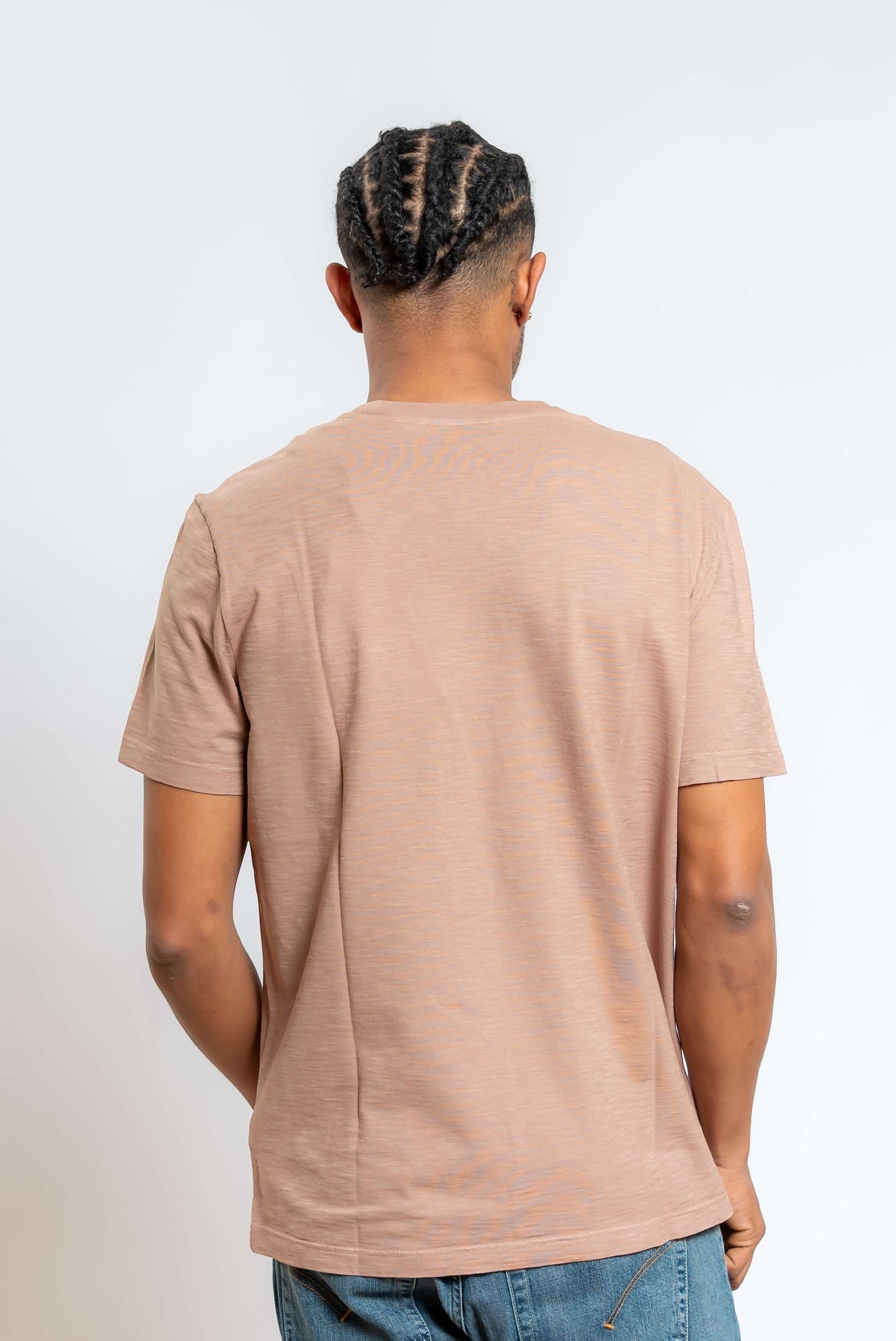 T-shirt a Girocollo in Cotone Fiammato Marrone