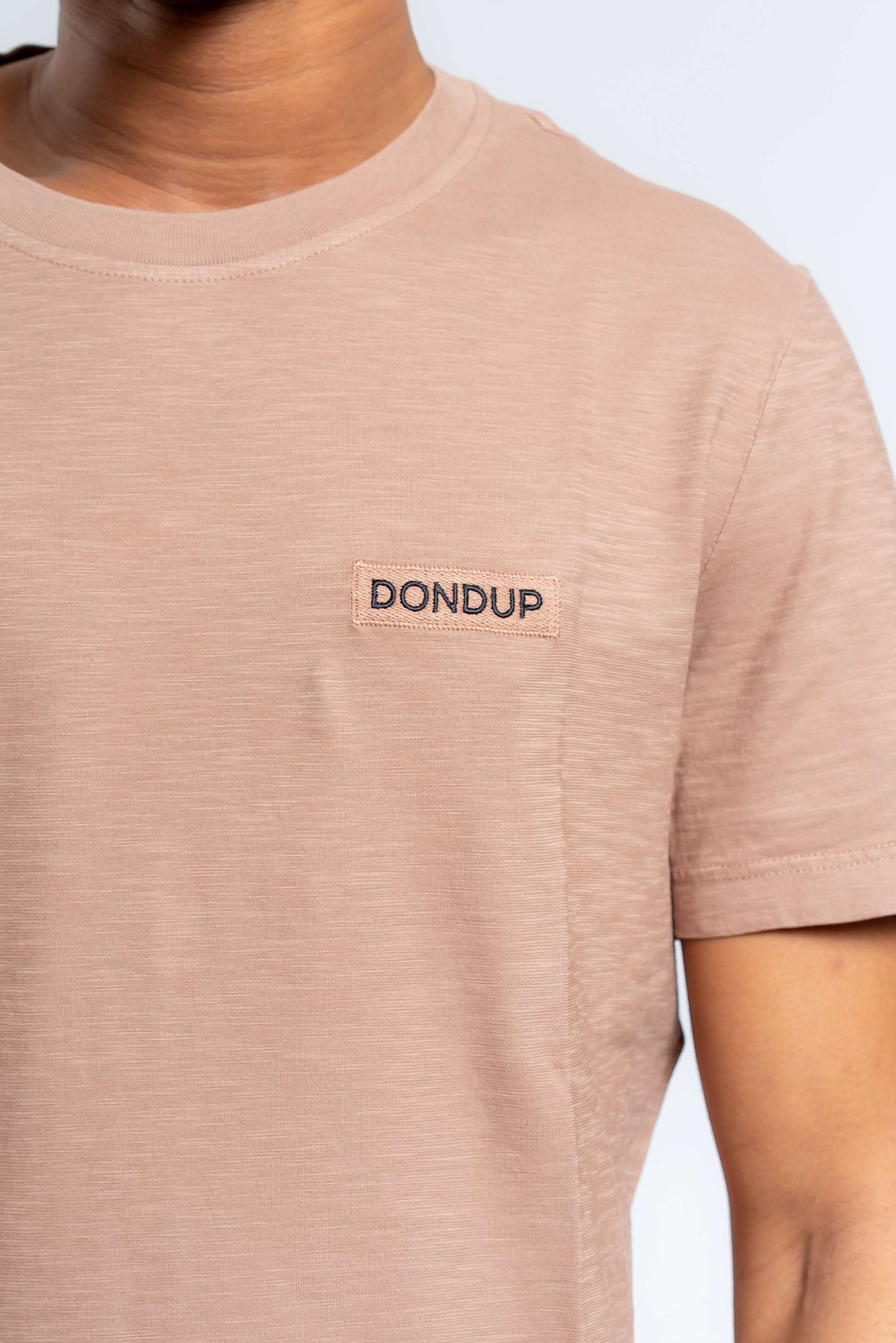 T-shirt a Girocollo in Cotone Fiammato Marrone