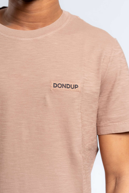 T-shirt a Girocollo in Cotone Fiammato Marrone